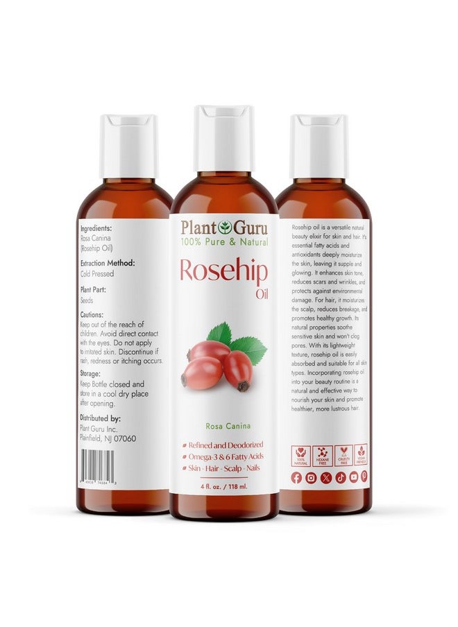 Plant Guru Rosehip Oil 4 oz. Refined and Deodorized 100% Pure Natural - Skin, Body And Face. Great for Hair Growth & More!  - Image 2