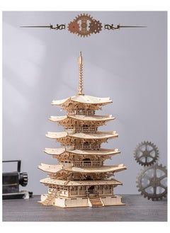 Robotime Rolife DIY Five-storied Pagoda 3D Wooden Puzzle TGN02 Premium 3D Puzzle Building Kits for Adults & Teens - Decorative Home Décor, Ramadan & Holiday Gift (Eid and Birthday) for Puzzle Enthusiasts, Stress Relief STEM Project  - Image 5
