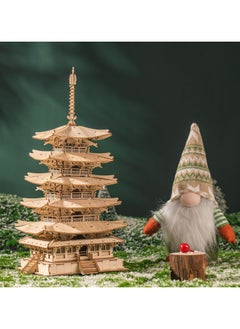 Robotime Rolife DIY Five-storied Pagoda 3D Wooden Puzzle TGN02 Premium 3D Puzzle Building Kits for Adults & Teens - Decorative Home Décor, Ramadan & Holiday Gift (Eid and Birthday) for Puzzle Enthusiasts, Stress Relief STEM Project  - Image 4