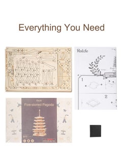 Robotime Rolife DIY Five-storied Pagoda 3D Wooden Puzzle TGN02 Premium 3D Puzzle Building Kits for Adults & Teens - Decorative Home Décor, Ramadan & Holiday Gift (Eid and Birthday) for Puzzle Enthusiasts, Stress Relief STEM Project  - Image 3