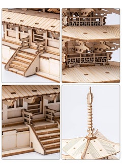 Robotime Rolife DIY Five-storied Pagoda 3D Wooden Puzzle TGN02 Premium 3D Puzzle Building Kits for Adults & Teens - Decorative Home Décor, Ramadan & Holiday Gift (Eid and Birthday) for Puzzle Enthusiasts, Stress Relief STEM Project  - Image 2