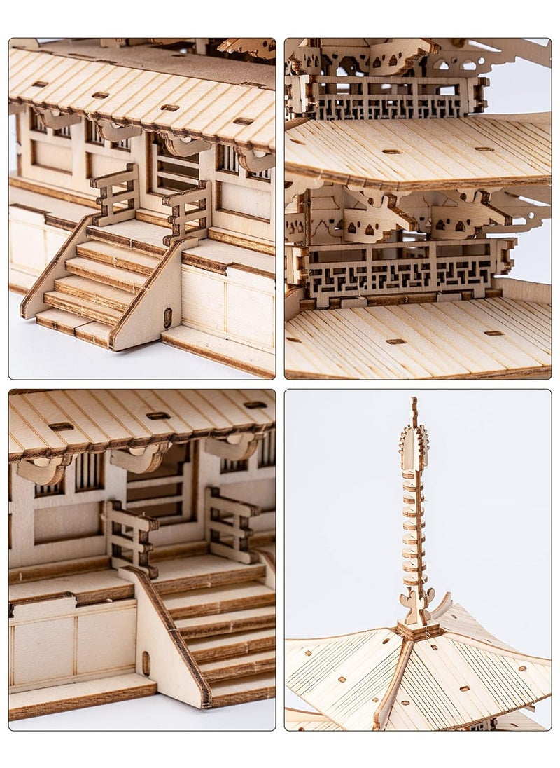 Robotime Rolife DIY Five-storied Pagoda 3D Wooden Puzzle TGN02 Premium 3D Puzzle Building Kits for Adults & Teens - Decorative Home Décor, Ramadan & Holiday Gift (Eid and Birthday) for Puzzle Enthusiasts, Stress Relief STEM Project  - Image 2