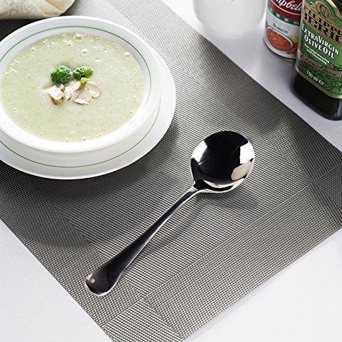 amovee Soup Spoons, AmoVee Wholesale Stainless Steel Alpha Round Spoons, Set of 8 - Image 5