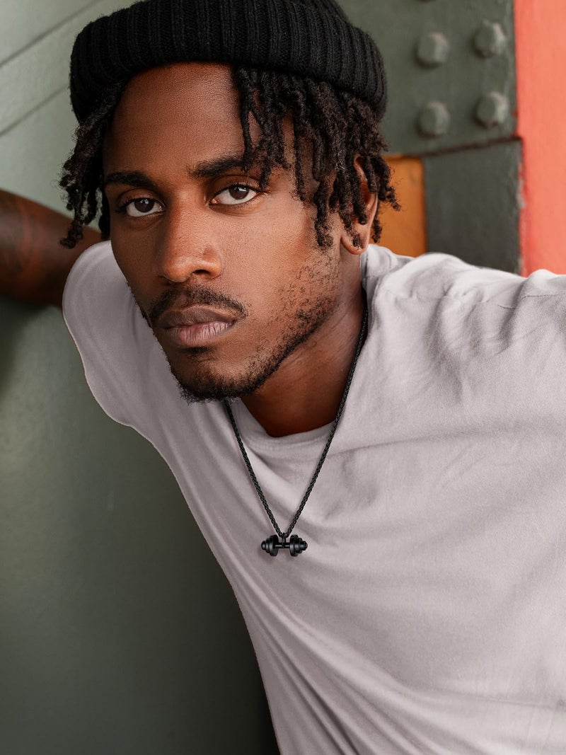 U7 Men Ion Plating Black Stainless Steel Gym Sport Barbell Pendant Dumbbell Necklace - Image 2