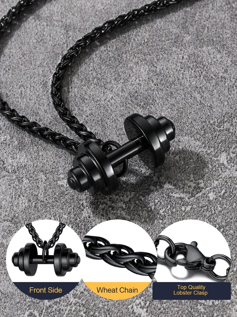 U7 Men Ion Plating Black Stainless Steel Gym Sport Barbell Pendant Dumbbell Necklace - Image 5
