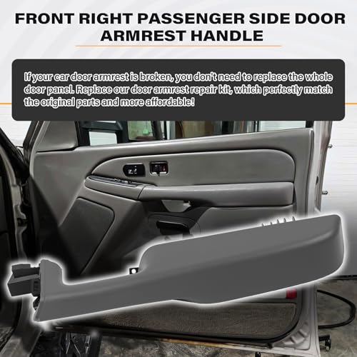 SAYNO 12472876 Front Passenger Side Door Armrest Handle Compatible with 1999-2006 Chevy Suburban Silverado Sierra Tahoe Avalanche Escalade & GMC Yukon, Front Right Side Door Arm Rest with Handle, Light Gray - Image 2