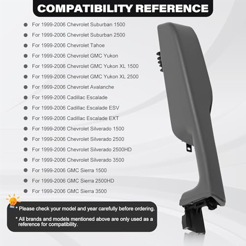 SAYNO 12472876 Front Passenger Side Door Armrest Handle Compatible with 1999-2006 Chevy Suburban Silverado Sierra Tahoe Avalanche Escalade & GMC Yukon, Front Right Side Door Arm Rest with Handle, Light Gray - Image 3