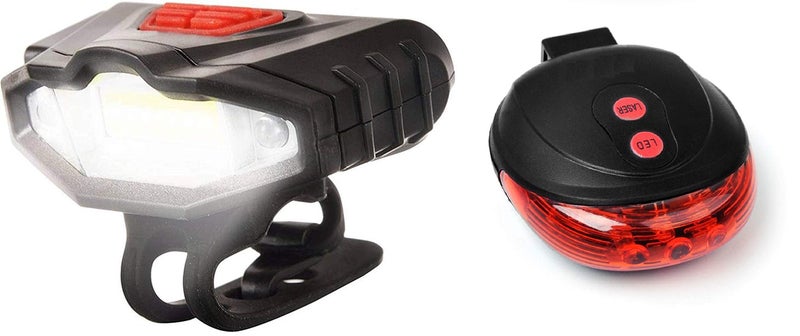 Inditradition Combo of Bicycle Bike Front Headlight (Rechargeable) & Laser LED Rear Tail Light (Battery) (Pack of 2) - Image 1