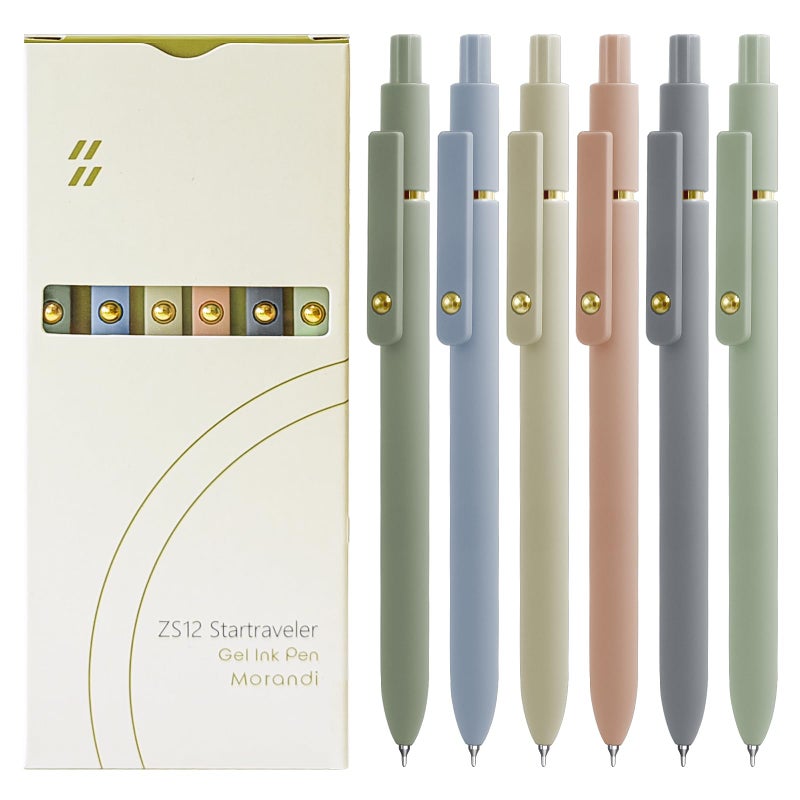 UIXJODO Gel Pens, 6 Pcs Black Ink Pens for Women, 0.5mm Fine Point Smooth Writing Pens, High-End Series Retractable Pens for Journaling Note Taking (6 Pcs Gold Morandi) - Image 1