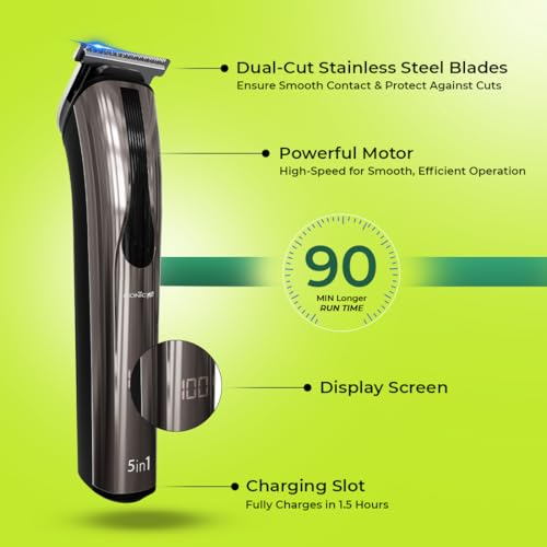 IKONIC Male 5 In 1 Express Groomer Trimmer with Stainless Steel Blades, 90 Minutes Of Runtime, Precision Hair Styling and Grooming Trimmer, Beard,Ear & Nose Trimmer, - Image 3