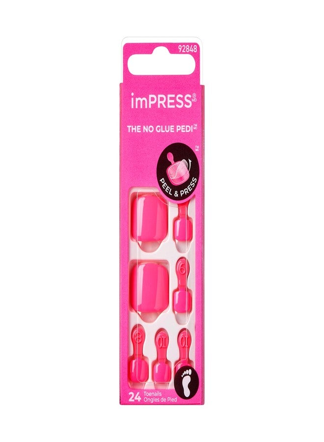 Impress KISS imPRESS No Glue Pedi Press-On Nails, Toenails, 'Time After Time', Medium Pink, Short Size, Squoval Shape, Includes 24 Nails, Prep Pad, Instructions Sheet, 1 Manicure Stick, 1 Mini File - Image 1
