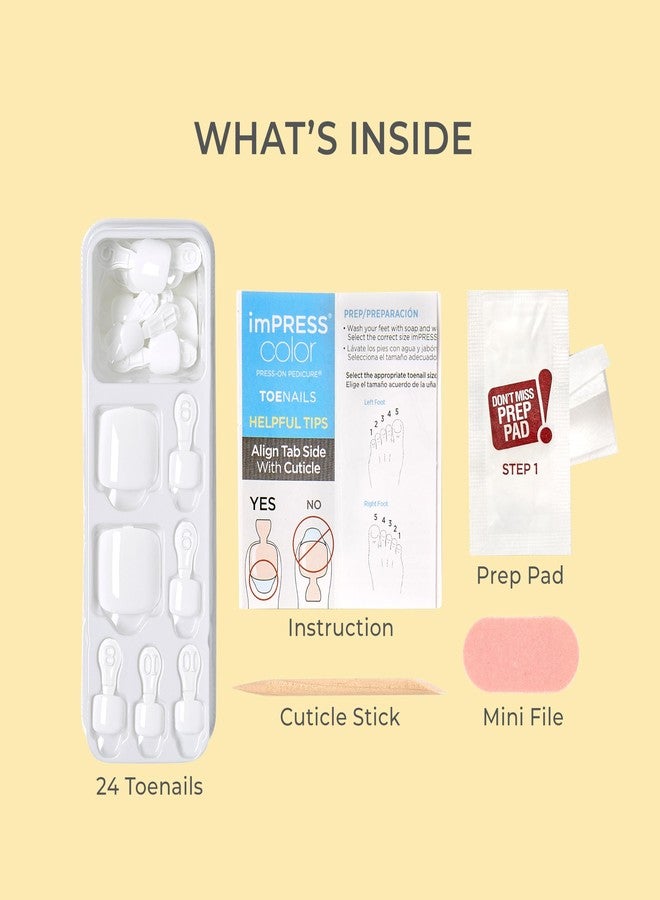 Impress KISS imPRESS No Glue Pedi Press-On Nails, Toenails, 'Time After Time', Medium Pink, Short Size, Squoval Shape, Includes 24 Nails, Prep Pad, Instructions Sheet, 1 Manicure Stick, 1 Mini File - Image 4