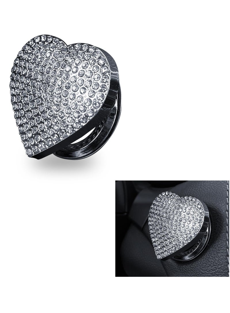 SOLARAE 1 PC Bling Car Engine Start Button Cover, Rhinestone Heart-Shaped Shiny One-Button Start Decorative Sticker, Anti-Accidental Touching Scratch Protective Cover, Universal for Most Cars, White - Image 1