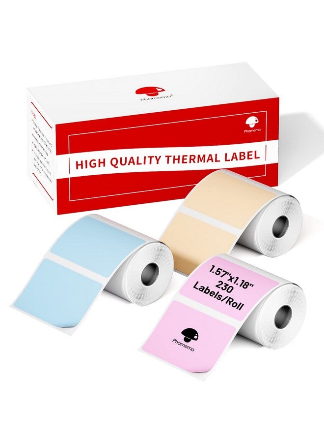 phomemo M110/M110S/M120/M200/M220 Sticker Labels 1.57X1.18(40X30Mm) Black On Pink Khaki And Blue Label For Small Business Home Office 230 Labels/Roll - Image 1