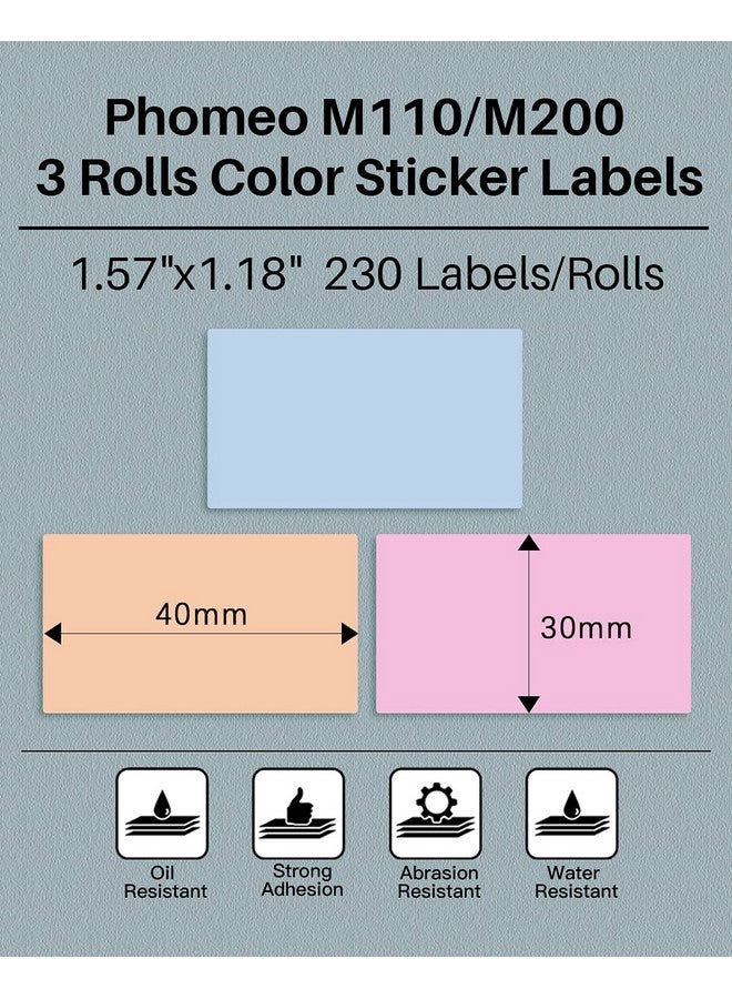 phomemo M110/M110S/M120/M200/M220 Sticker Labels 1.57X1.18(40X30Mm) Black On Pink Khaki And Blue Label For Small Business Home Office 230 Labels/Roll - Image 2