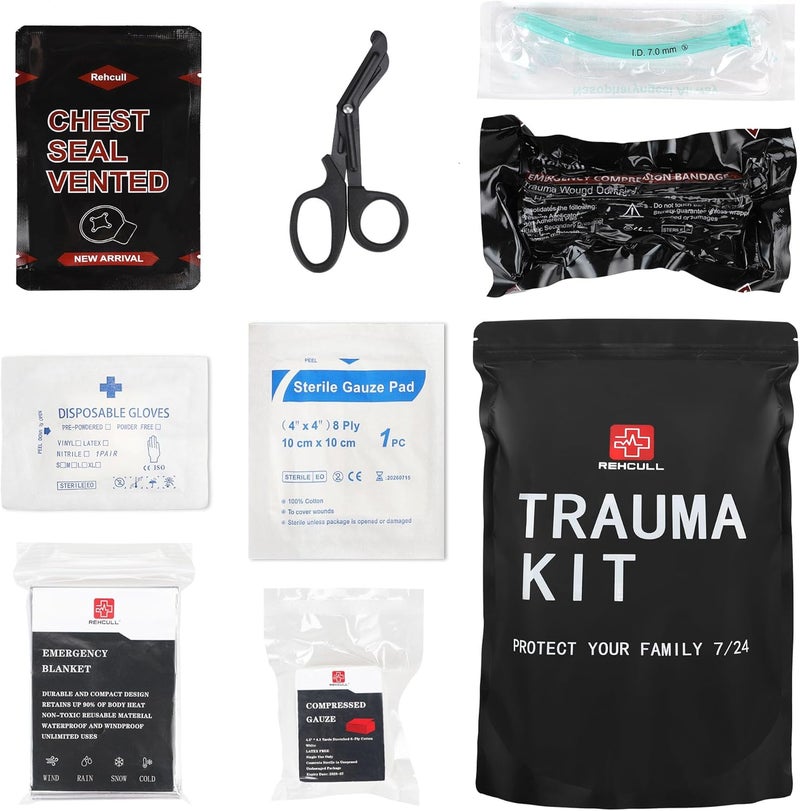 IFAK Refill Kit Compact Emergency Medical First Aid Trauma Kits Survival Supplies Hemostatic Combat Tactical Wound Care Dressing Pack with Chest Seal 6Israeli Bandage for Rapid Military 8pcs - Image 1