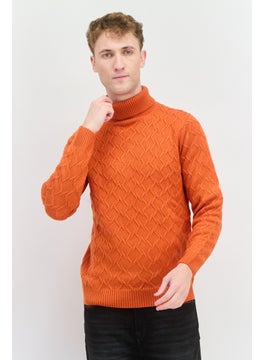 Sorbino Men Funnel Neck Pointelle Sweater, Orange  - Image 1