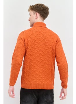 Sorbino Men Funnel Neck Pointelle Sweater, Orange  - Image 3