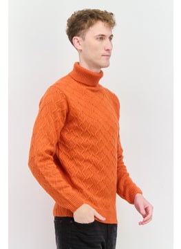 Sorbino Men Funnel Neck Pointelle Sweater, Orange  - Image 2