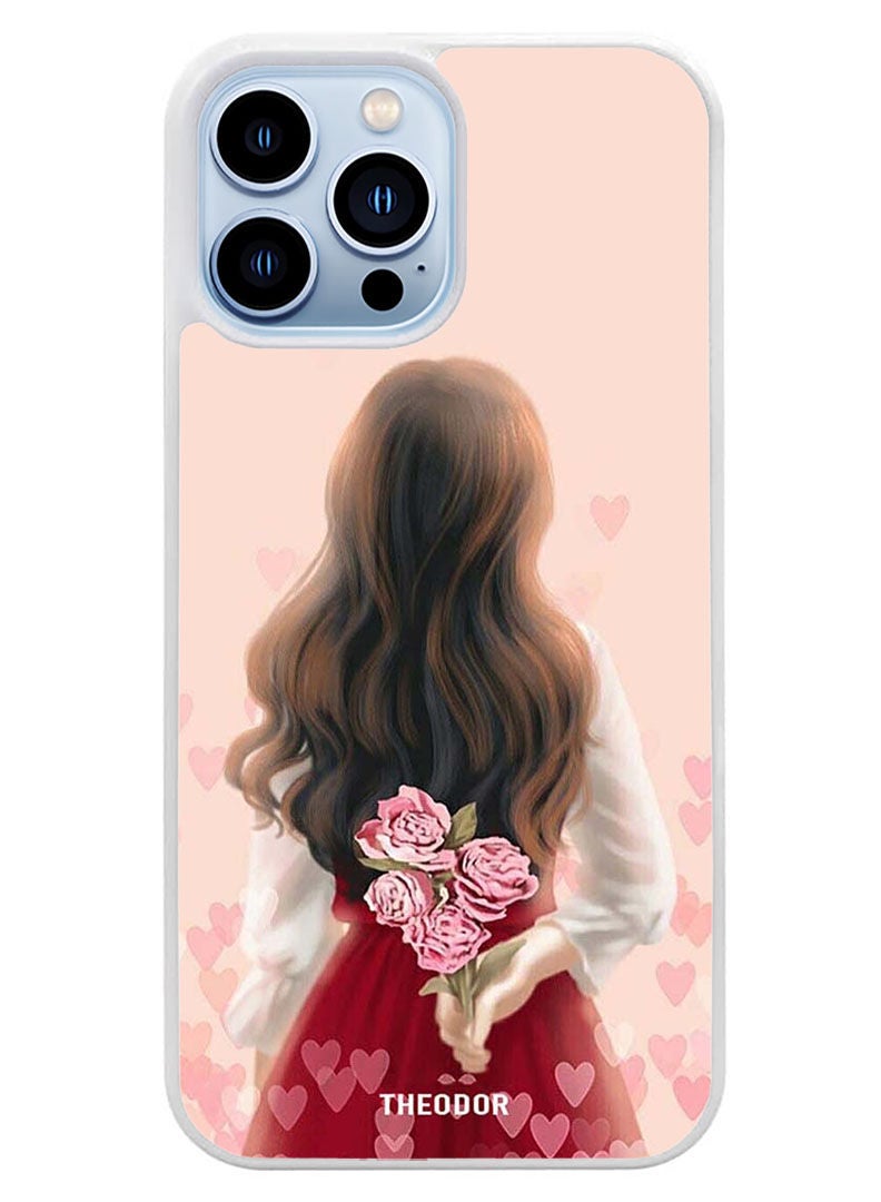Theodor Protective Case Cover For APPLE IPHONE 14 Pro Girl Hiding Flowers(White Bumper) - Image 1