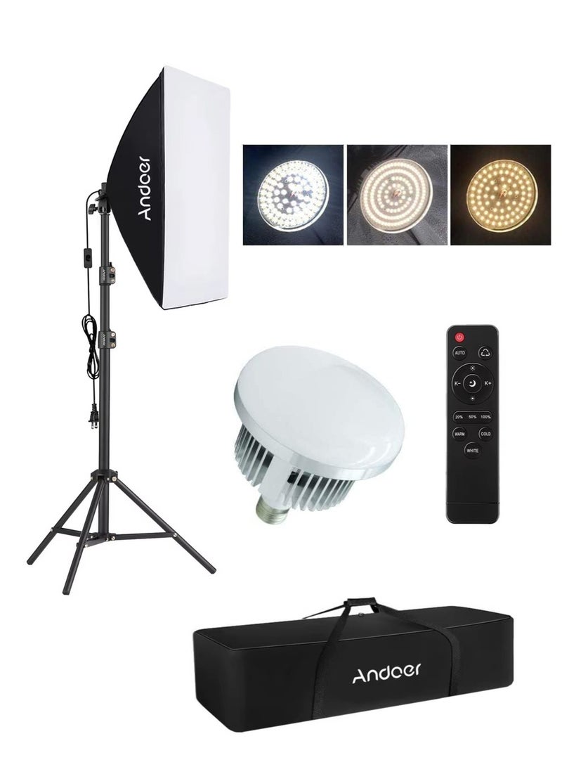 ANDOER Softbox for Photography, 3-Color Lighting with Reflector, Remote Control, and Carrying Bag - Image 1