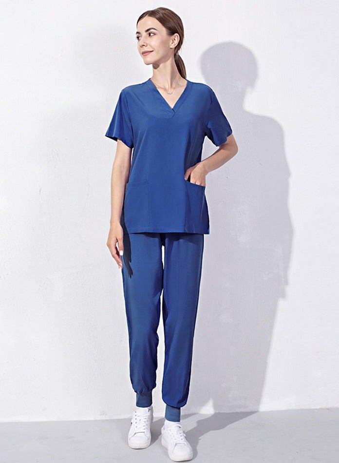 Loquat Medical Uniform Scrubs Set V-Neck Top and Loose Jogger Pants Suit Dark Blue