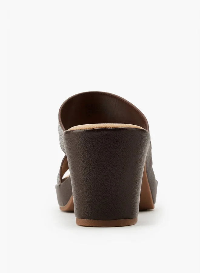 Flora Bella By Shoexpress Textured Slip-On Sandals with Block Heels