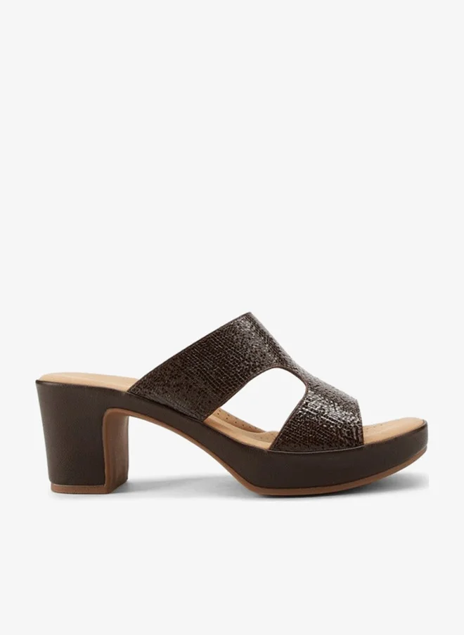 Flora Bella By Shoexpress Textured Slip-On Sandals with Block Heels