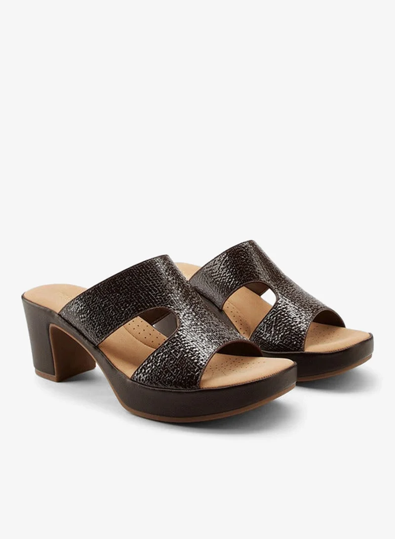 Flora Bella By Shoexpress Textured Slip-On Sandals with Block Heels