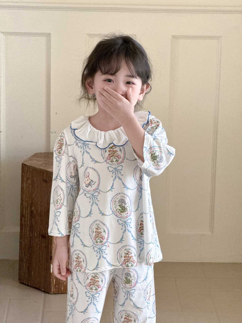 Girls Pajama Set with Floral Trim Collar Kids Homewear Sleepwear for Children - Image 2