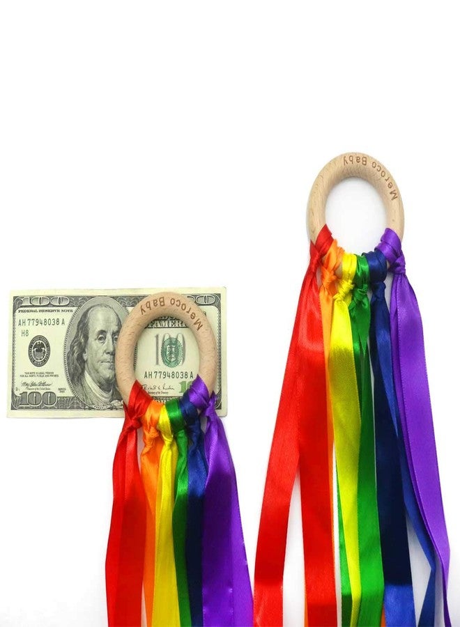 MEROCO Wood Ring Ribbon Rainbow Streamers Hand Kite Beach Activities for Kids Dance Props 2pcs - Image 4