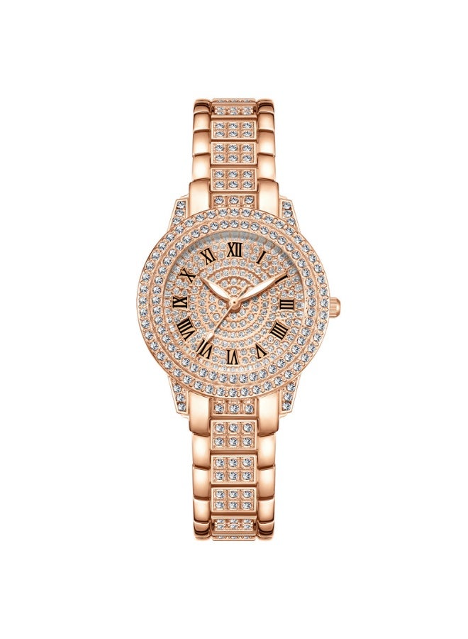 Women's Rose Gold Diamond Watch - Full Pavé Dial with Roman Numerals, 32mm Luxury Bracelet Watch for Women - Image 1