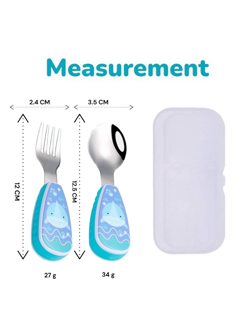 Doodle Kiddo Shark Kid's Spoon & Fork Cutlery Set with Case - Image 2
