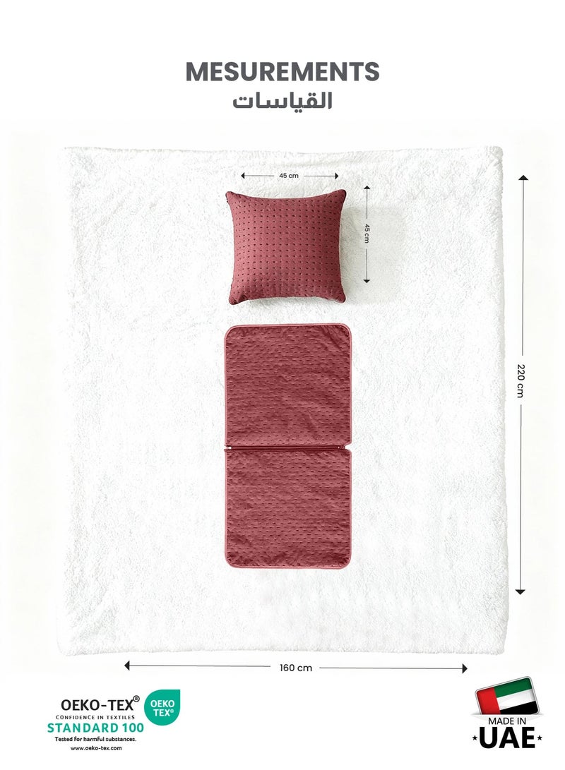 Cotton Home® DIY Blanket, Sherpa Blanket 160x220cm - Ultra-Soft Velvet Throw Blanket for Ultimate Warmth and Comfort, With Zip Enclosure Converts into Cushion, Burgundy - Image 5