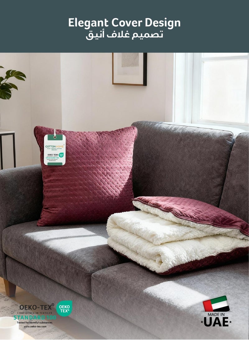 Cotton Home® DIY Blanket, Sherpa Blanket 160x220cm - Ultra-Soft Velvet Throw Blanket for Ultimate Warmth and Comfort, With Zip Enclosure Converts into Cushion, Burgundy - Image 2