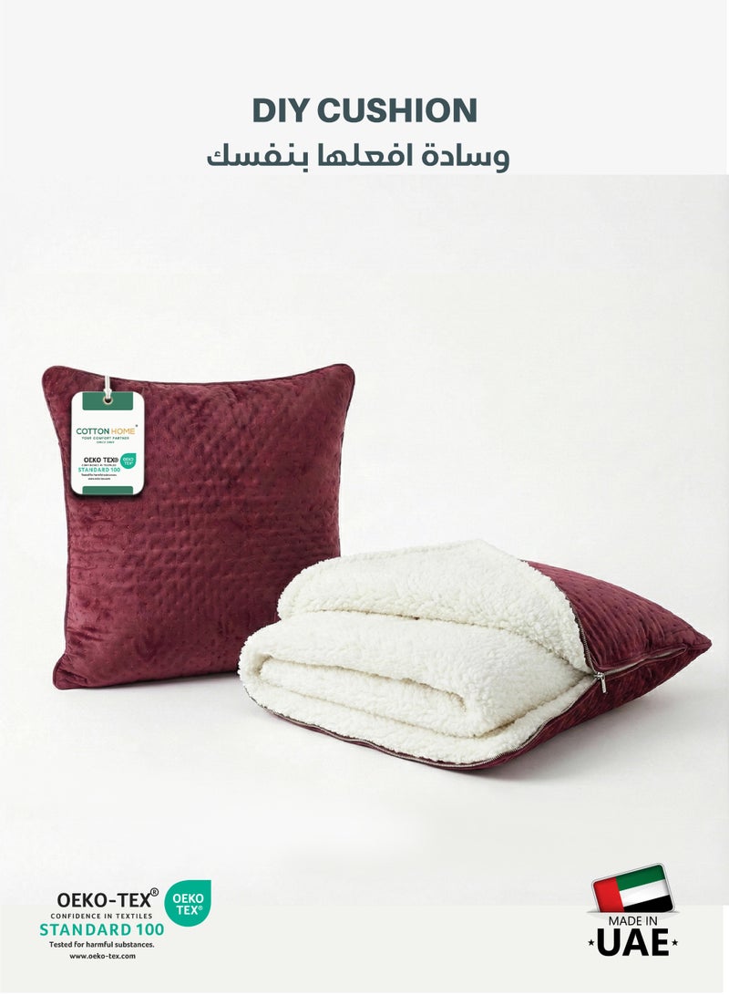 Cotton Home® DIY Blanket, Sherpa Blanket 160x220cm - Ultra-Soft Velvet Throw Blanket for Ultimate Warmth and Comfort, With Zip Enclosure Converts into Cushion, Burgundy - Image 1