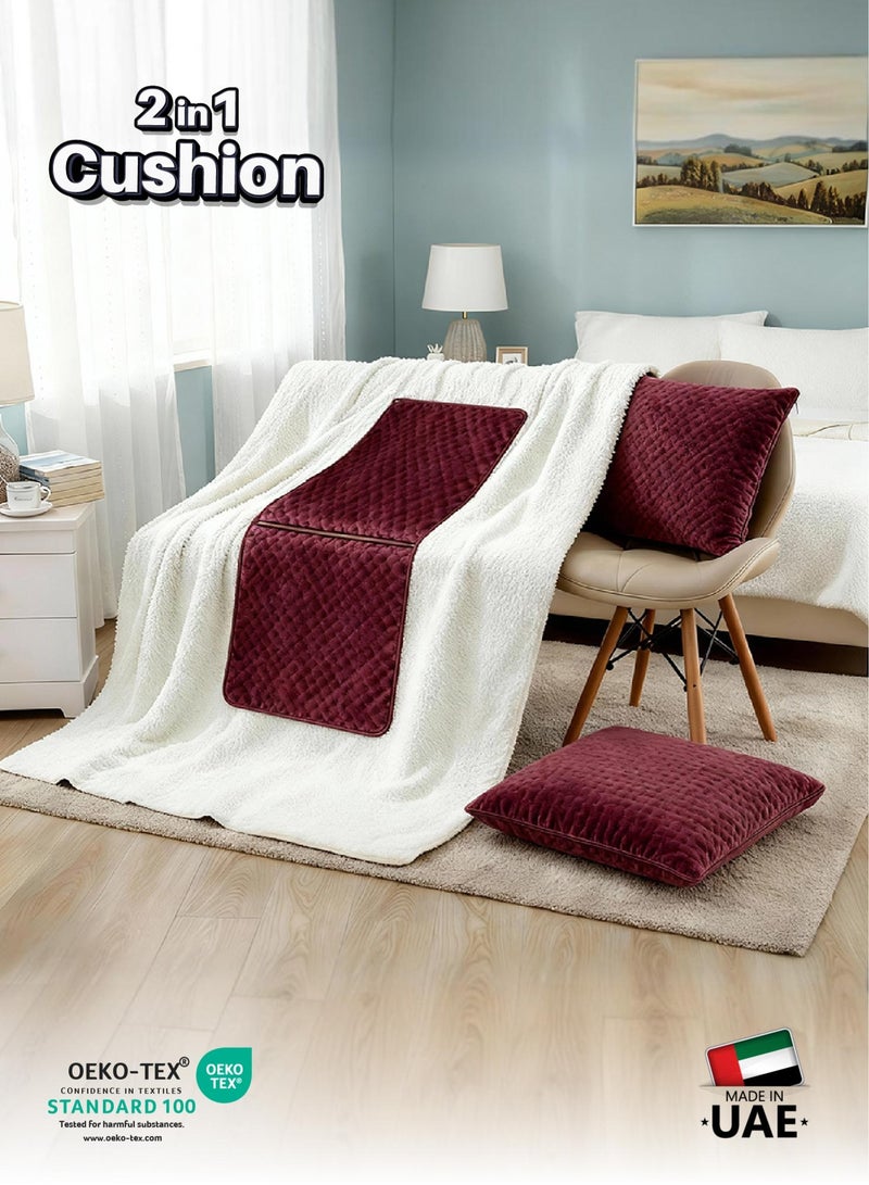 Cotton Home® DIY Blanket, Sherpa Blanket 160x220cm - Ultra-Soft Velvet Throw Blanket for Ultimate Warmth and Comfort, With Zip Enclosure Converts into Cushion, Burgundy - Image 3