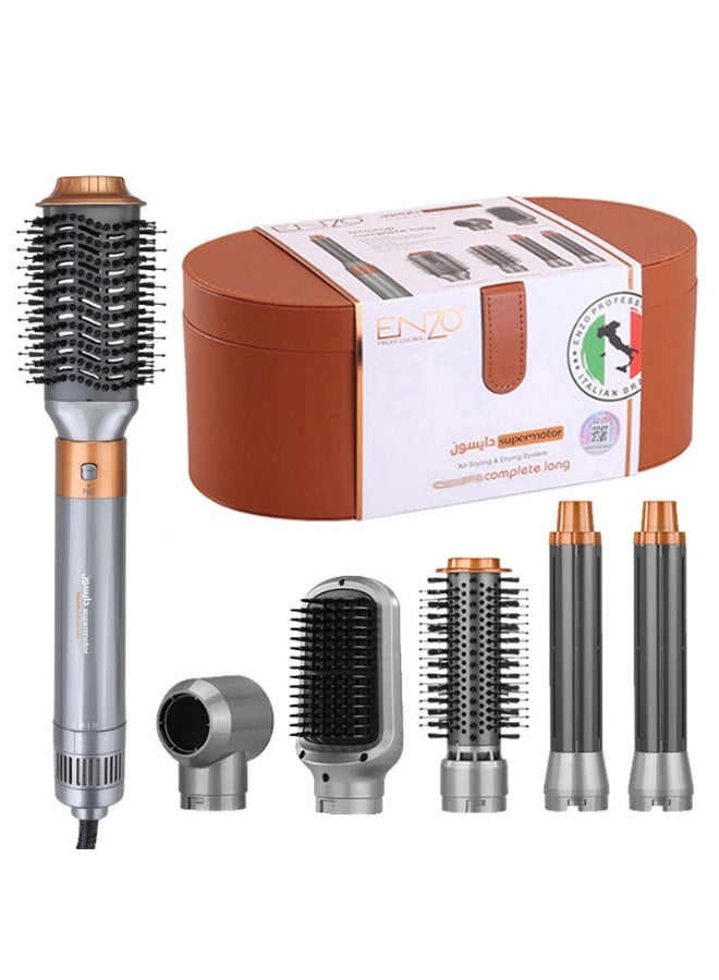 إنزو مجموعة تصفيف الشعر الاحترافية 6 في 1 1Belle EN-4133 – أداة تصفيف الشعر بالهواء الساخن، مجفف ومكواة تمليس ولف في خطوة واحدة مع رؤوس قابلة للتغيير وتقنية أيونية للشعر الطويل - Image 1