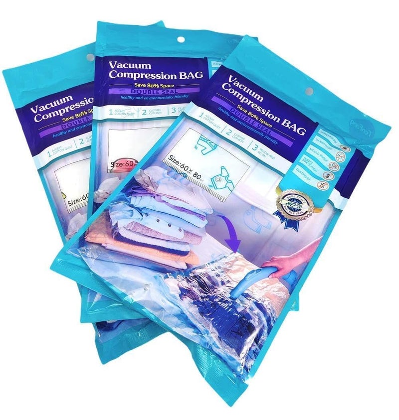 Ncry 5 Pcs Vacuum Bag With Pump 5 PCS Vacuum Bag Vacuum Seal Storage Bags Reusable Vacuum Storage Space Saver Bags New Vacuum Bag Transparent Border Foldable Extra Large Compressed - Image 1