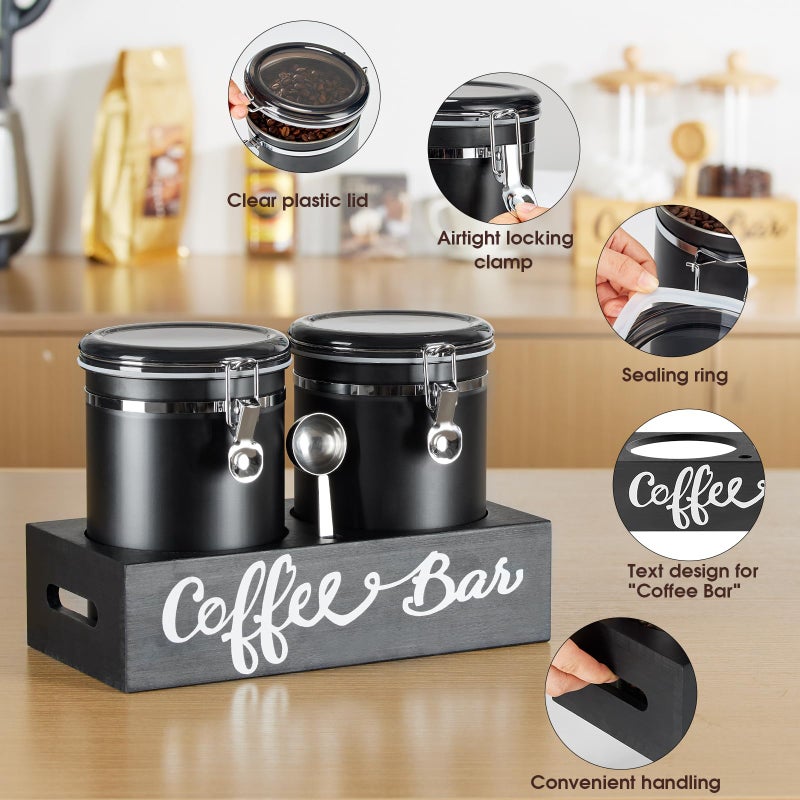 Yangbaga 2 x 63OZ Stainless Steel Coffee Canisters with Handle Shelf, Airtight Locking Clamp & Scoop, Food Storage Jars for Kitchen - Image 4