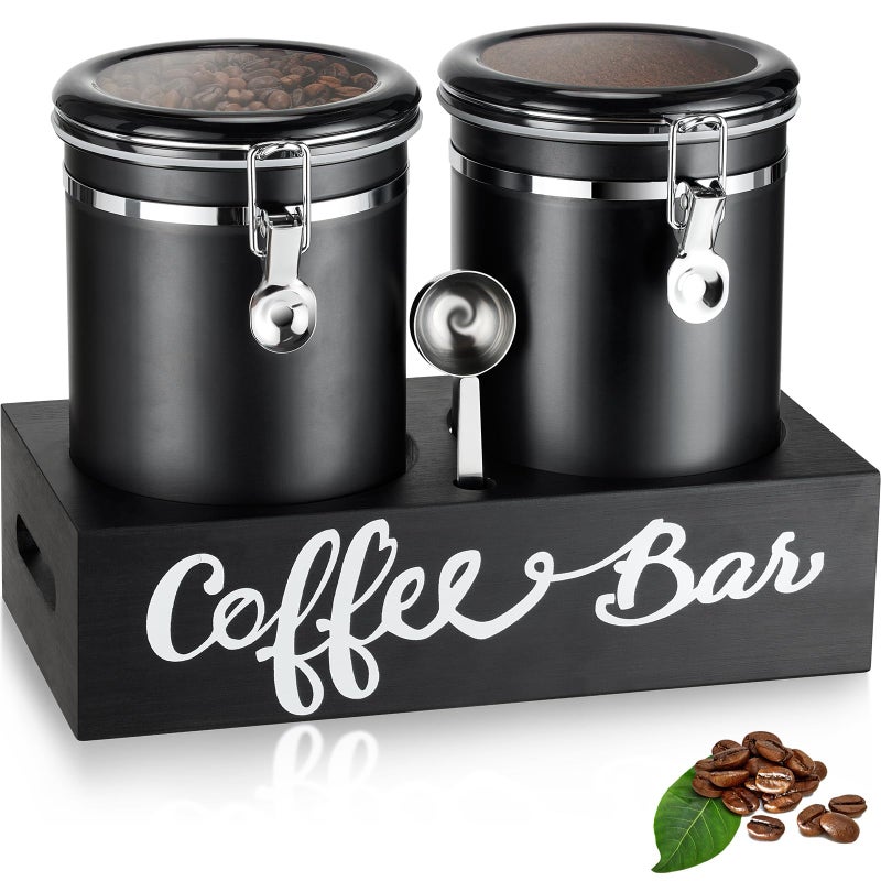 Yangbaga 2 x 63OZ Stainless Steel Coffee Canisters with Handle Shelf, Airtight Locking Clamp & Scoop, Food Storage Jars for Kitchen - Image 1