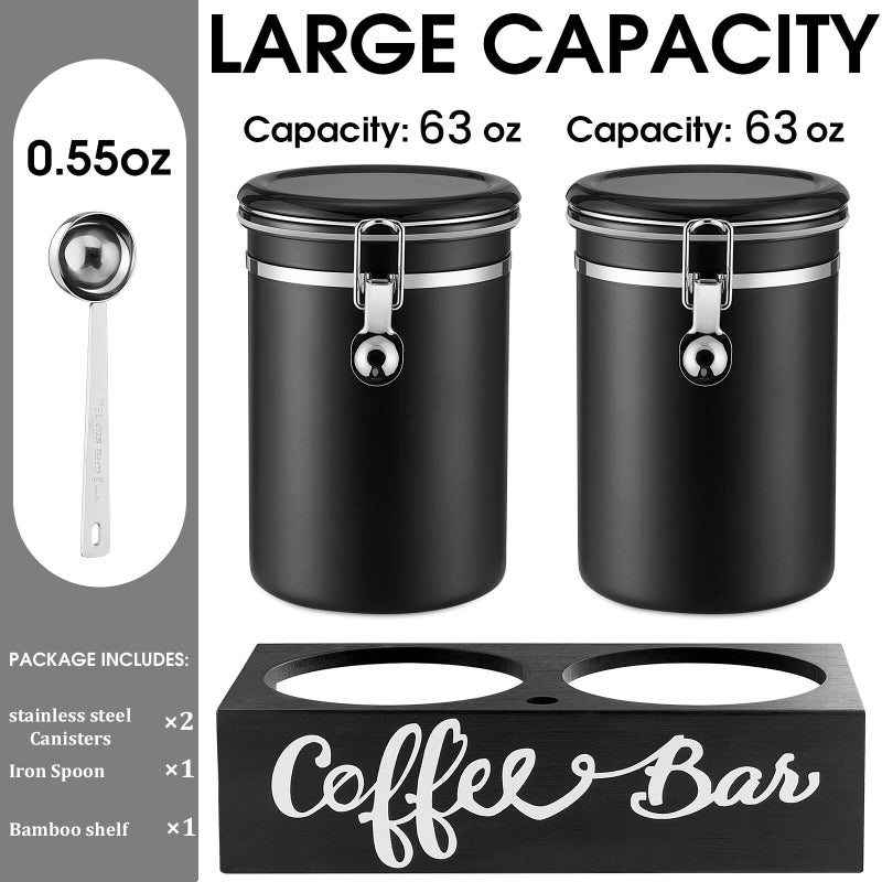 Yangbaga 2 x 63OZ Stainless Steel Coffee Canisters with Handle Shelf, Airtight Locking Clamp & Scoop, Food Storage Jars for Kitchen - Image 3