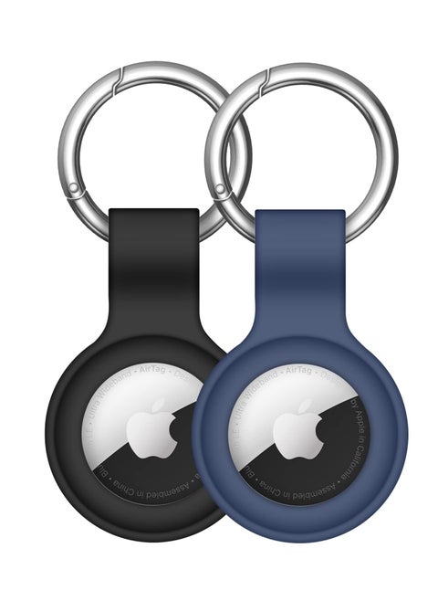 2 Pack Protective Case for Apple Airtag With Keychain, Waterproof Silicone Protective Case, Black+Blue