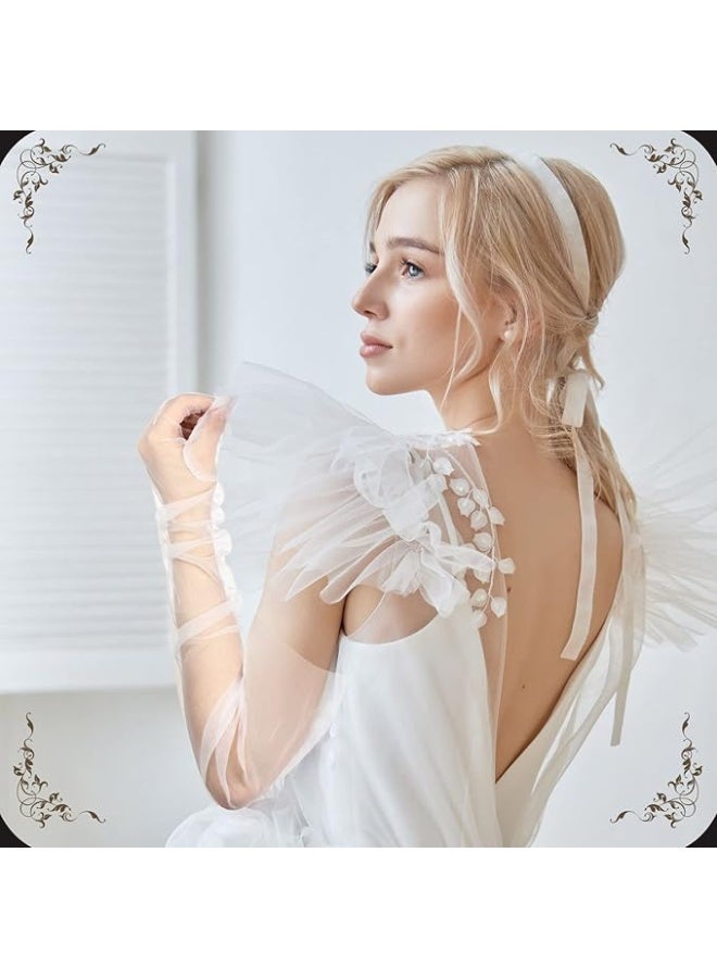قفازات التول الشبكة الطويلة للنساء 27 '' طول الكوع الحزب الأوبرا للرقص العروسي للزفاف - Image 5