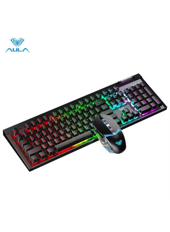 AULA/Tarantula T610 Wireless Keyboard And Mouse Suit Rechargeable Office Home Game E-sports Keyboard And Mouse Cross-border-Specifications:Silver Black Colorful Light  - Image 5