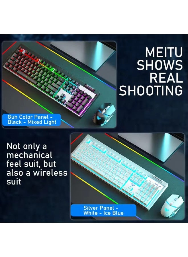 AULA/Tarantula T610 Wireless Keyboard And Mouse Suit Rechargeable Office Home Game E-sports Keyboard And Mouse Cross-border-Specifications:Silver Black Colorful Light  - Image 2