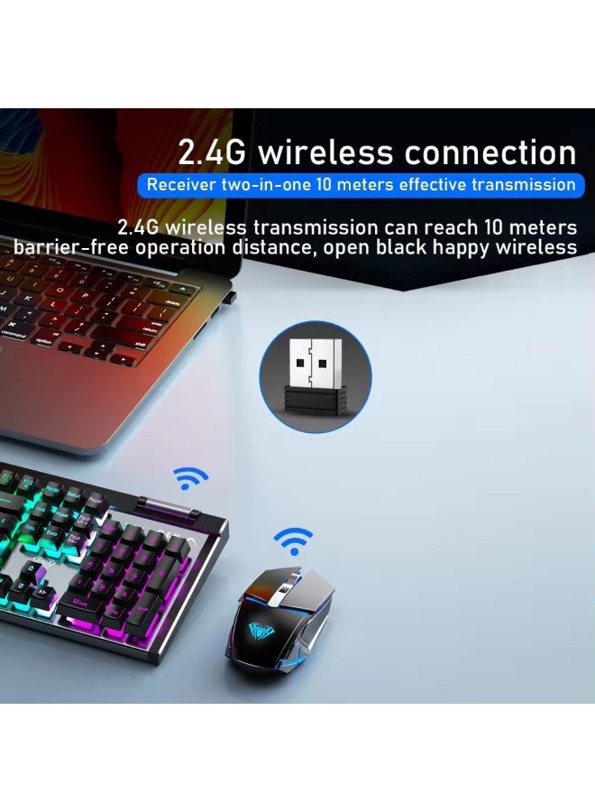 AULA/Tarantula T610 Wireless Keyboard And Mouse Suit Rechargeable Office Home Game E-sports Keyboard And Mouse Cross-border-Specifications:Silver Black Colorful Light  - Image 4