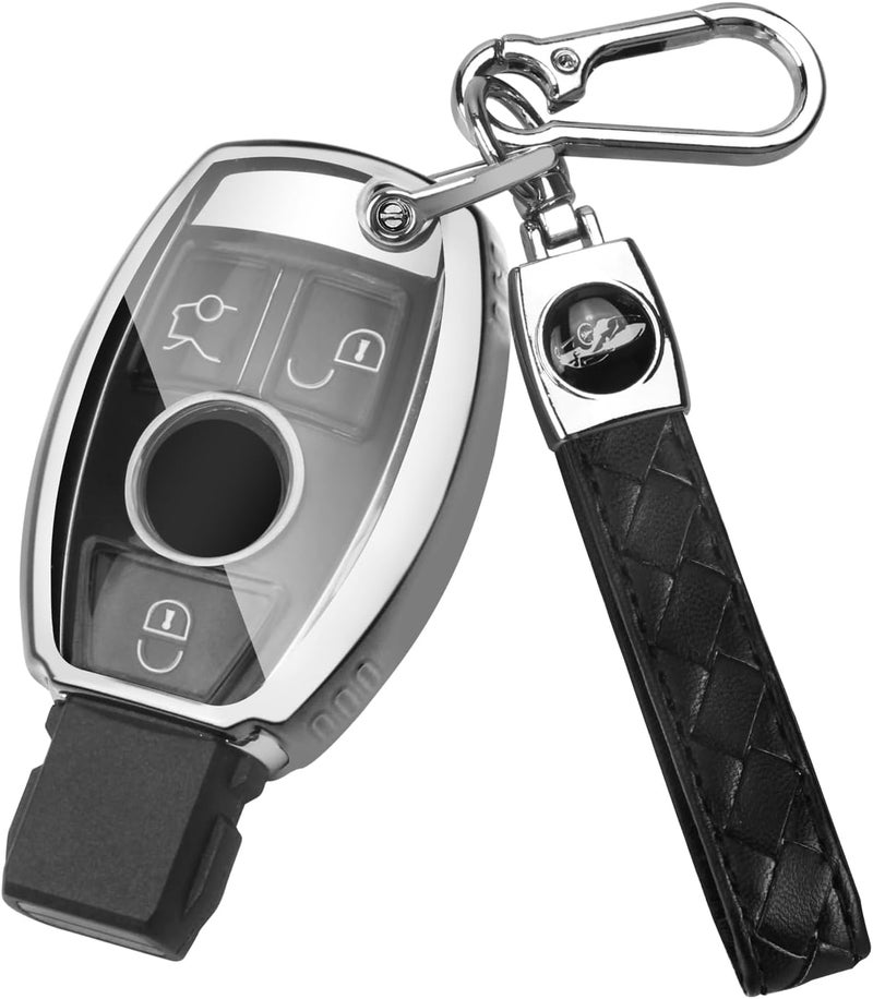 FT FUNTOR Mercedes Key Cover with Keychain - TPU, 3 Buttons, D-Silvery - Image 1
