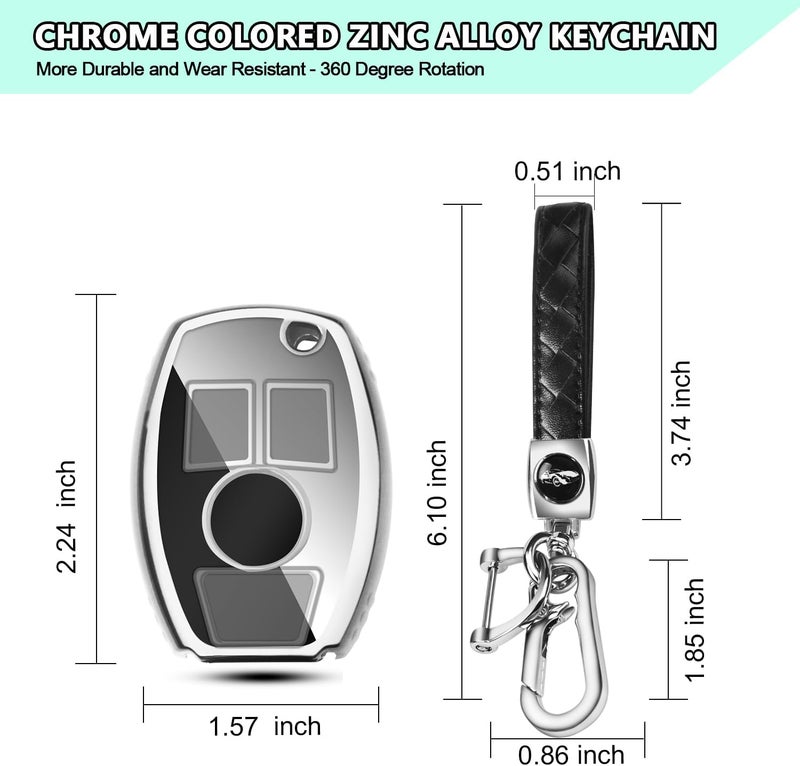 FT FUNTOR Mercedes Key Cover with Keychain - TPU, 3 Buttons, D-Silvery - Image 5
