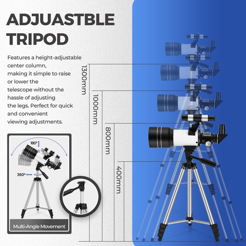 ESAKO Telescope for Beginners & Adults, 70mm Portable Beginner Telescopes with 3 Eyepieces, Height Adjustable Tripod & Phone Adapter - Image 3